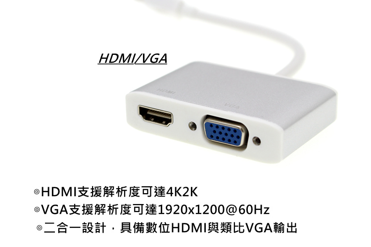 MiniDP轉HDMI+VGA